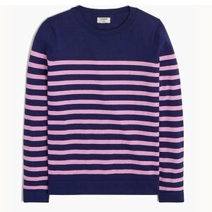 NWT J. Crew Navy Blue and Pink Striped Teddie Sweater Women’s 100% Cotton Sz S
